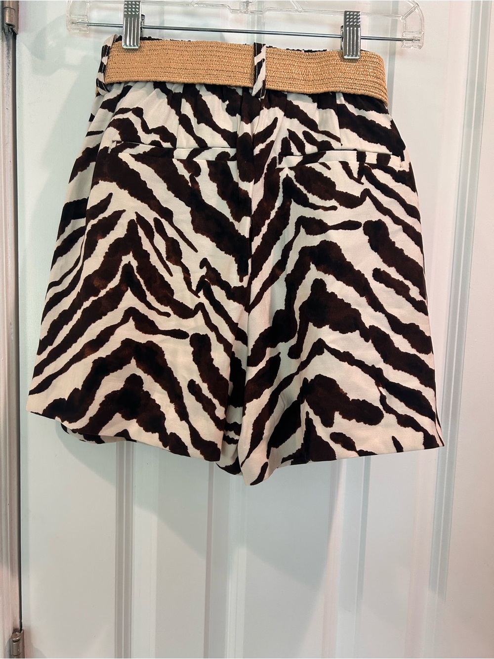 New Sanctuary Zebra Print Paperbag Shorts Woven Belt | High Rise Safari Small - Picture 5 of 6